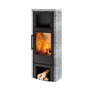 Wiking Miro 6 ze schowkiem na drewno, kamień naturalny - Automatic piec wolnostojący koza 4,9kW