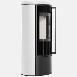 Piec wolnosotojący koza ERIK Ø 150 5,5 kW ozdobna ceramika akumulacyjna WHITE SATIN, pokrywa ceramiczna