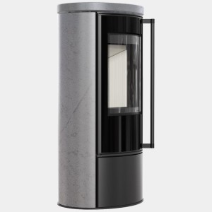 Piec wolnosotojący koza ERIK Ø 150 5,5 kW ozdobna ceramika akumulacyjna GRAY SATIN, pokrywa ceramiczna