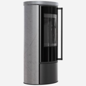 Piec wolnosotojący koza ERIK Ø 150 5,5 kW ozdobna ceramika akumulacyjna GRAY SATIN, pokrywa ceramiczna, czarne wyłożenie