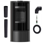 Zestaw piec wolnostojący koza ERIK Ø 150 5,5 kW czarne wyłożenie + akcesoria