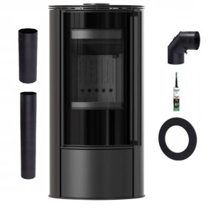 Zestaw piec wolnostojący koza ERIK Ø 150 5,5 kW czarne wyłożenie + akcesoria