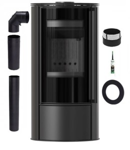 Zestaw piec wolnostojący koza ERIK Ø 150 5,5 kW czarne wyłożenie + akcesoria 2