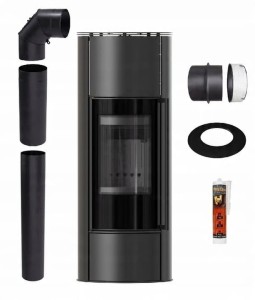 Zestaw piec wolnostojący koza ERIK Wysoki Ø 150 5,5 kW czarne wyłożenie + akcesoria 2