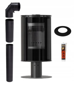 Zestaw piec wolnostojący koza ERIK Ø 150 5,5 kW NOGA czarne wyłożenie + akcesoria