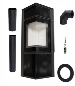 Piec wolnostojący TORA/S 8kw czarny panel szklany zestaw 1