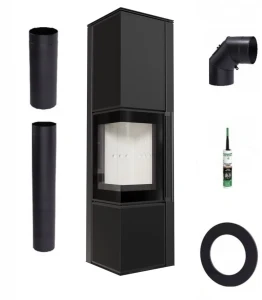 Piec wolnostojący TORA/L 8kw spiek Nero Assoluto zestaw