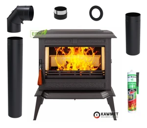 ZESTAW: Piec wolnostojący KAWMET Premium ATHENA S12 ECO 12,3 kW z wbudowanym dolotem zimnego powietrza + akcesoria