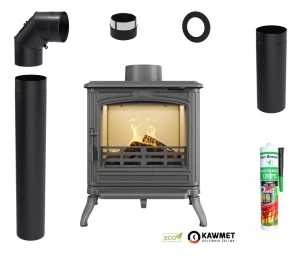 ZESTAW: KOZA z dolotem żeliwna Piec wolnostojący KAWMET Premium HESTIA S17 ECO 4,6 kW + akcesoria