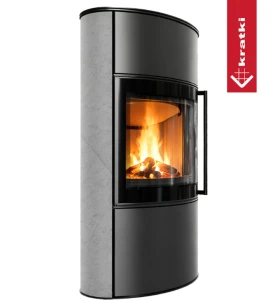 Stalowy piec wolnostojący BJORN Ø 150 7kW Wysoka ozdobna ceramika akumulacyjna GREY SATIN; pokrywa ceramiczna; czarny termotec + montaż