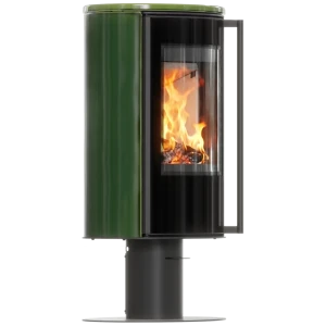 Piec wolnostojący koza ERIK Ø 150 5,5 kW Noga kafel zielony, pokrywa ceramiczna